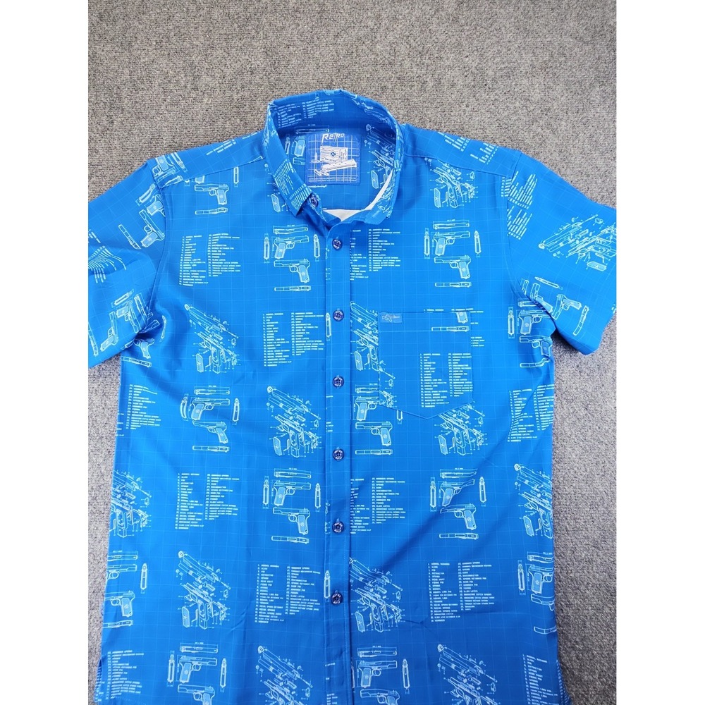 Retro Rifle Shirt Mens Large 7.62 MM Retro Button Down Hawaiian Blueprint 1771